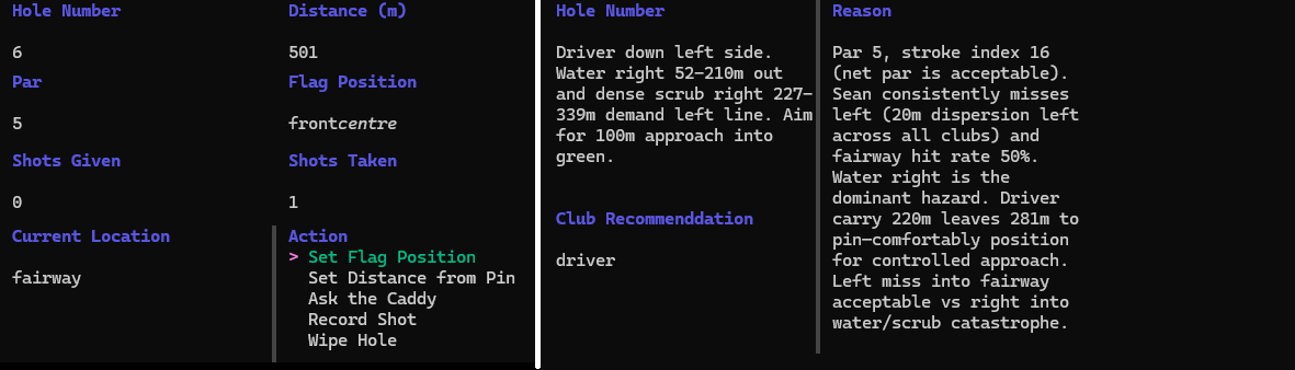 Agentic Golf Caddy - CLI